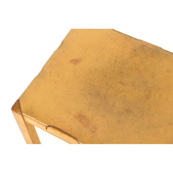 Image 1 of Vintage leather and oakwood stool "Model 1040" by Glasmäster Markaryd, Sweden 1960