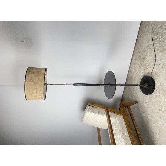 Image 1 of Vintage lunel floor lamp in glass, brass and lacquered wood, 1950