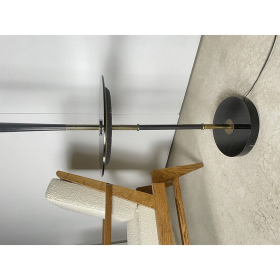 Image 1 of Vintage lunel floor lamp in glass, brass and lacquered wood, 1950