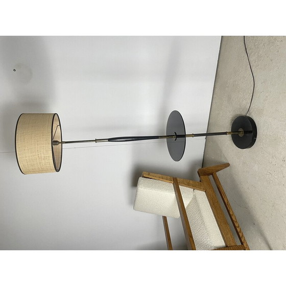 Image 1 of Vintage lunel floor lamp in glass, brass and lacquered wood, 1950