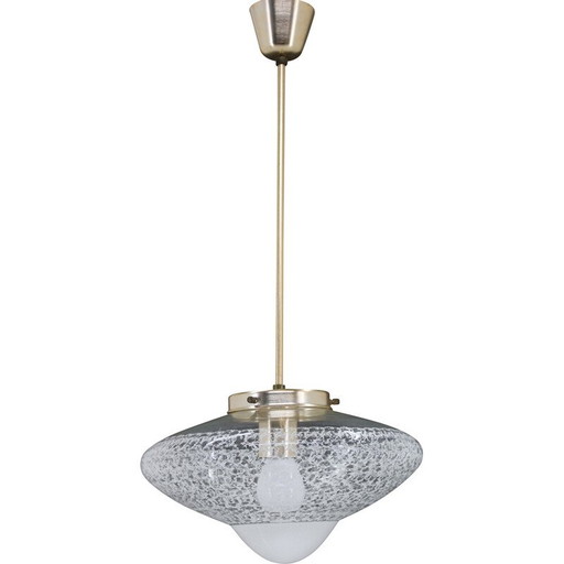 Vintage glass and brass pendant lamp, Czechoslovakia 1970