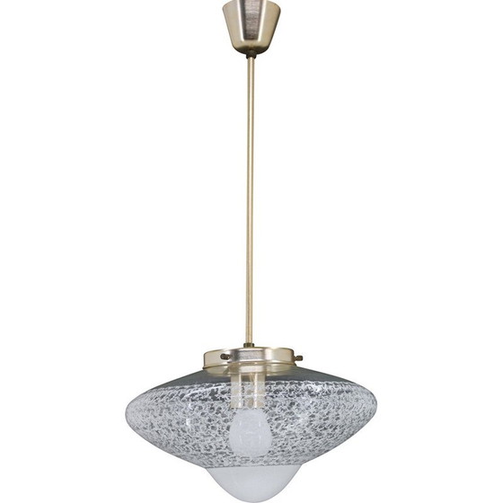 Image 1 of Vintage glass and brass pendant lamp, Czechoslovakia 1970