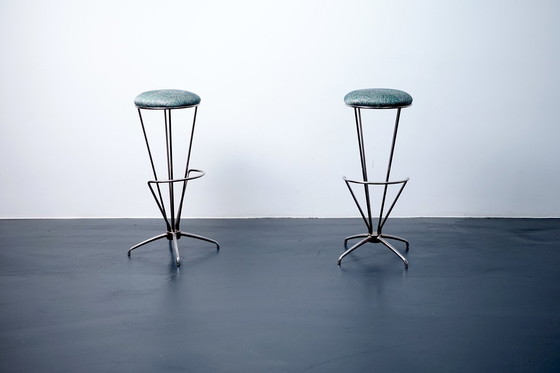 Image 1 of  Tabouret de bar vintage en tissu Peacock, années 1960, lot de 2