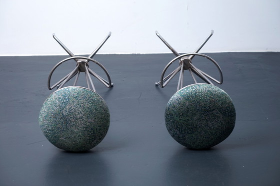 Image 1 of  Tabouret de bar vintage en tissu Peacock, années 1960, lot de 2