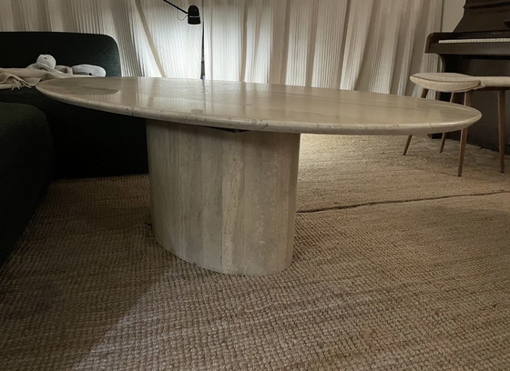Image 1 of Oval vintage travertine coffee table