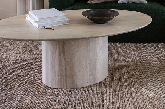 Image 1 of Oval vintage travertine coffee table