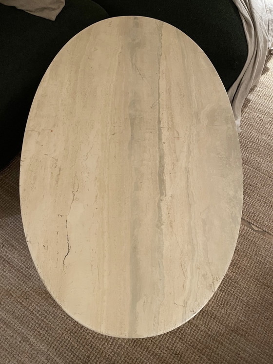 Image 1 of Oval vintage travertine coffee table