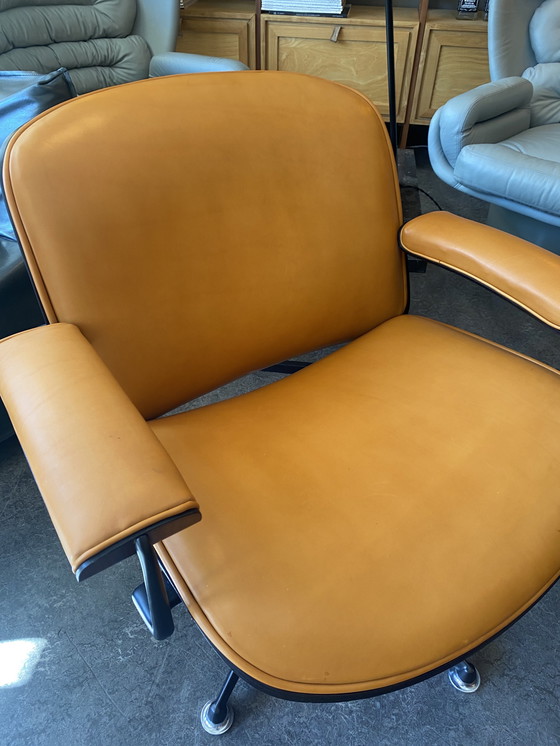 Image 1 of Set of 2 cognac leather lounge chairs by Ico Parisi for MIM Roma