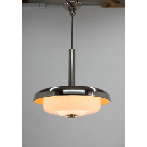 Image 1 of Vintage Bauhaus chandelier in opaline glass by Ias, 1930s