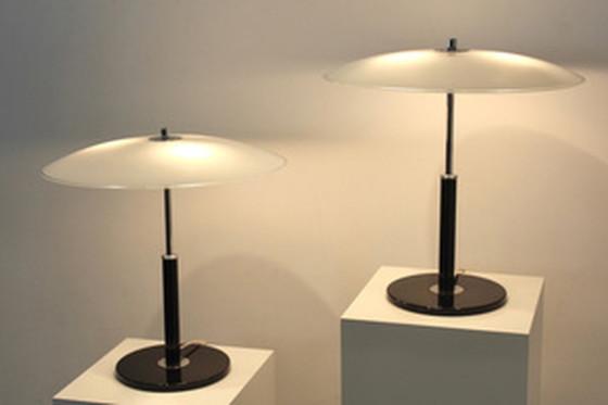 Image 1 of 2x Ikea charming steel and milky glass table lights