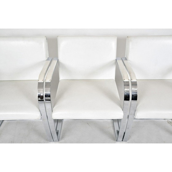 Image 1 of Vintage Flat Bar 255 dining chairs in white leather and chrome steel by Mies Van der Rohe for Knoll Studio