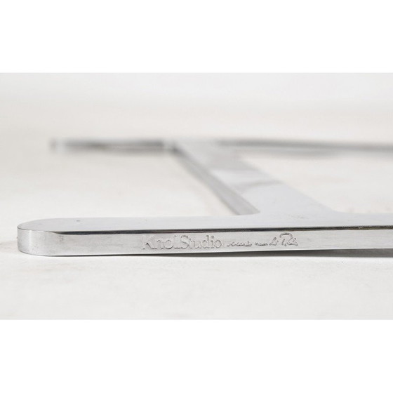 Image 1 of Vintage Flat Bar 255 dining chairs in white leather and chrome steel by Mies Van der Rohe for Knoll Studio