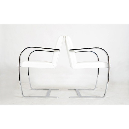Vintage Flat Bar 255 dining chairs in white leather and chrome steel by Mies Van der Rohe for Knoll Studio