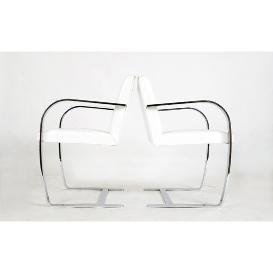 Image 1 of Vintage Flat Bar 255 dining chairs in white leather and chrome steel by Mies Van der Rohe for Knoll Studio