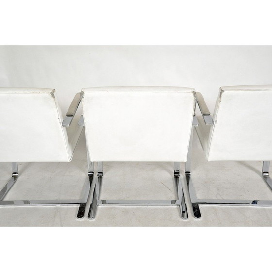 Image 1 of Vintage Flat Bar 255 dining chairs in white leather and chrome steel by Mies Van der Rohe for Knoll Studio