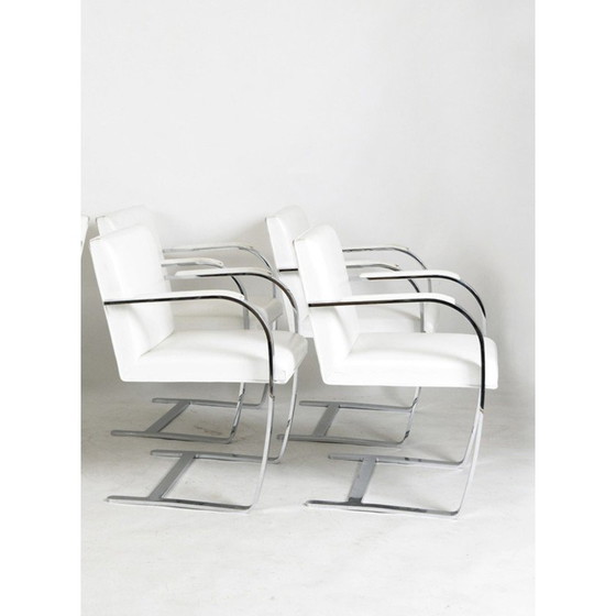 Image 1 of Vintage Flat Bar 255 dining chairs in white leather and chrome steel by Mies Van der Rohe for Knoll Studio