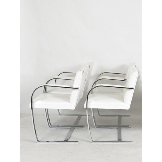 Image 1 of Vintage Flat Bar 255 dining chairs in white leather and chrome steel by Mies Van der Rohe for Knoll Studio
