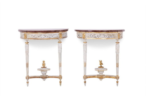 Malot: Pair of Louis XVI Period Lacquered Consoles, Circa 1780