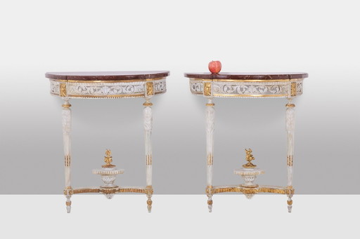 Malot: Pair of Louis XVI Period Lacquered Consoles, Circa 1780