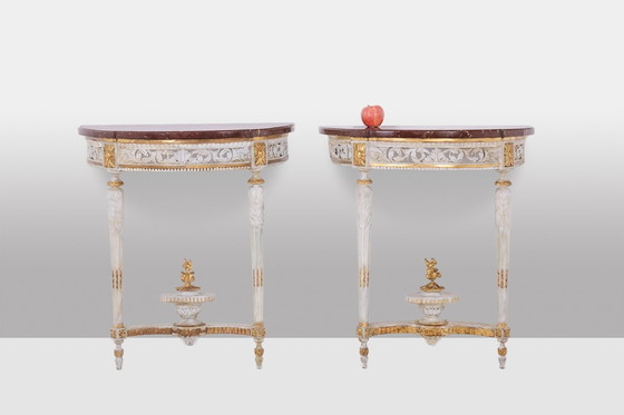 Image 1 of Malot: Pair of Louis XVI Period Lacquered Consoles, Circa 1780