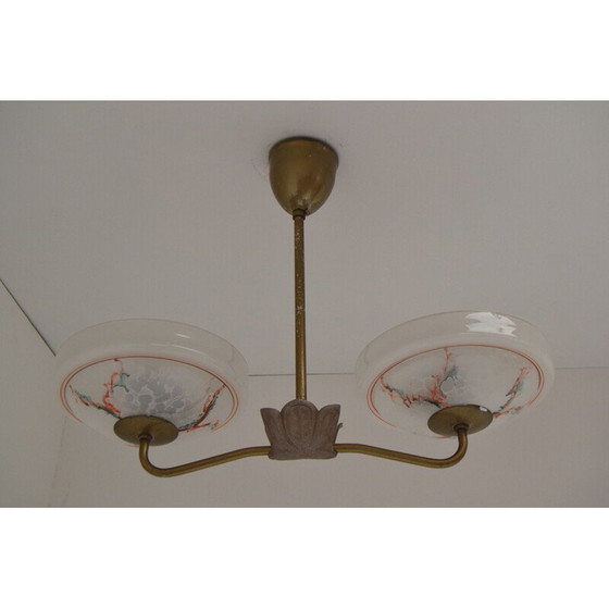 Image 1 of Lampadario vintage in vetro e metallo di Zukov, Cecoslovacchia, 1950