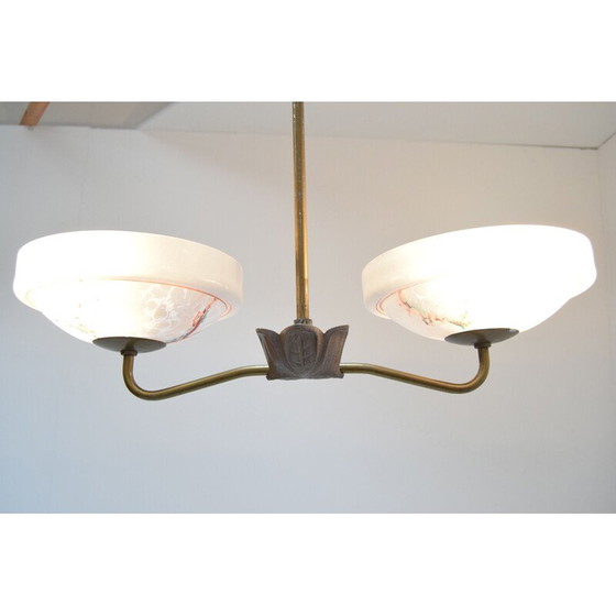 Image 1 of Lampadario vintage in vetro e metallo di Zukov, Cecoslovacchia, 1950