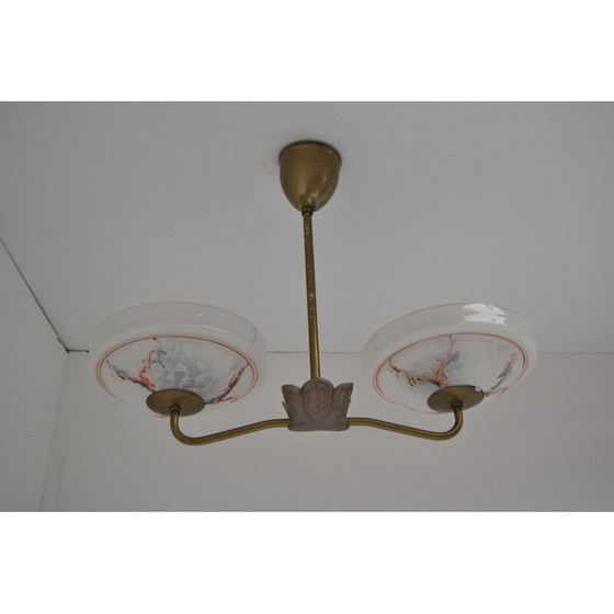 Image 1 of Lampadario vintage in vetro e metallo di Zukov, Cecoslovacchia, 1950