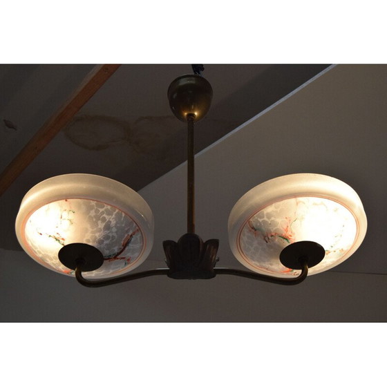 Image 1 of Lampadario vintage in vetro e metallo di Zukov, Cecoslovacchia, 1950