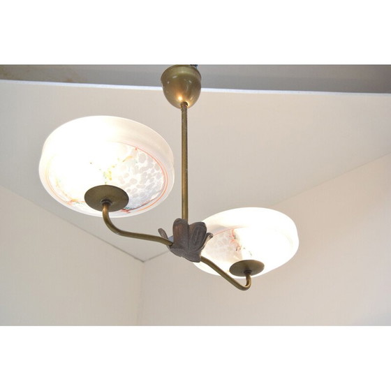 Image 1 of Lampadario vintage in vetro e metallo di Zukov, Cecoslovacchia, 1950