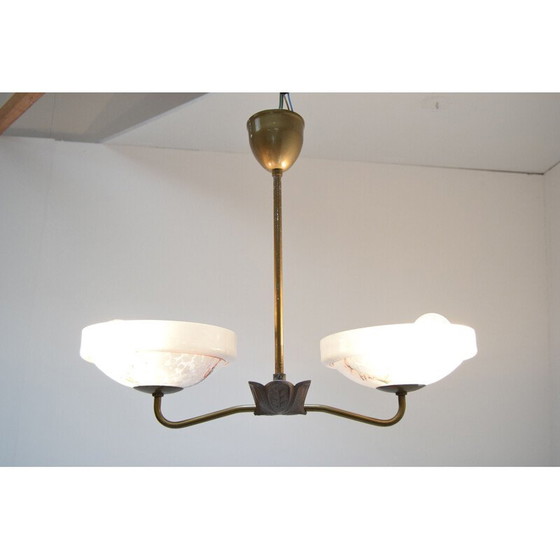 Image 1 of Lampadario vintage in vetro e metallo di Zukov, Cecoslovacchia, 1950