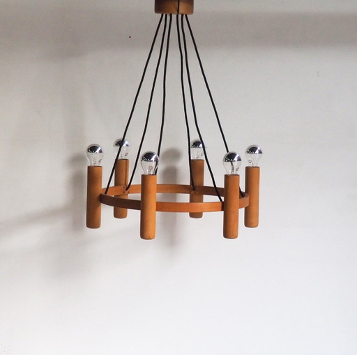 Domus Teak Chandelier / Danish Modern Design