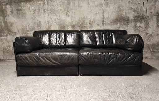 De Sede Ds-76 Black Leather Modular 2-seater Sofa, Switzerland 1970