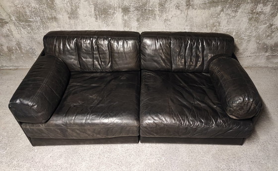 Image 1 of De Sede Ds-76 Black Leather Modular 2-seater Sofa, Switzerland 1970