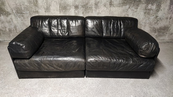 Image 1 of De Sede Ds-76 Black Leather Modular 2-seater Sofa, Switzerland 1970