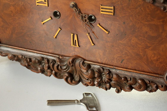 Image 1 of 1940S Hand Carved And Handcrafted Mantel Clock - Living Room Clock