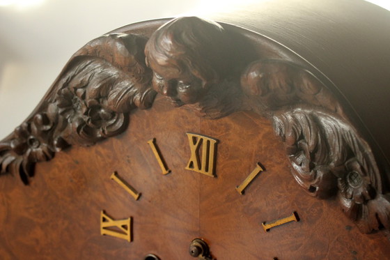 Image 1 of 1940S Hand Carved And Handcrafted Mantel Clock - Living Room Clock