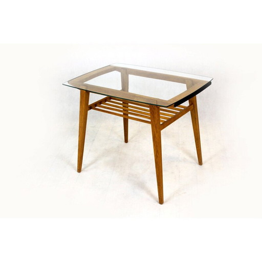 Vintage wooden coffee table with glass top by Drevozpracujici Druzstvo, Czechoslovakia 1960