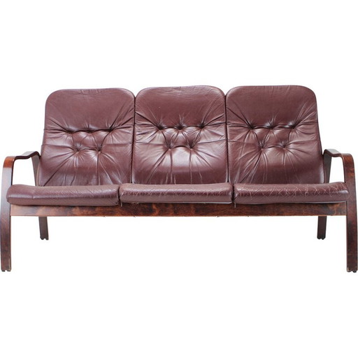 Vintage 3-seater leather sofa for Ton, Czechoslovakia 1980