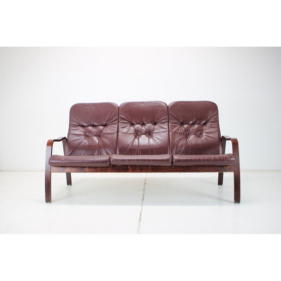 Image 1 of Vintage 3-seater leather sofa for Ton, Czechoslovakia 1980