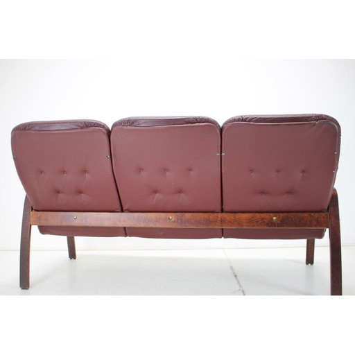 Vintage 3-seater leather sofa for Ton, Czechoslovakia 1980