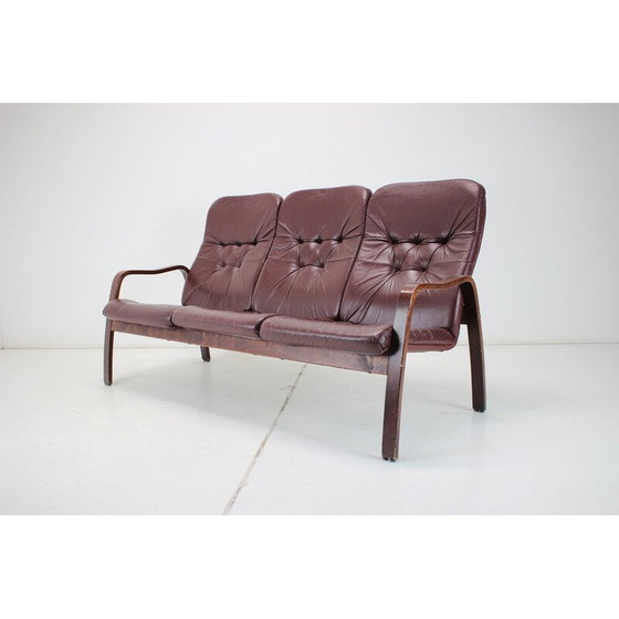 Image 1 of Vintage 3-seater leather sofa for Ton, Czechoslovakia 1980