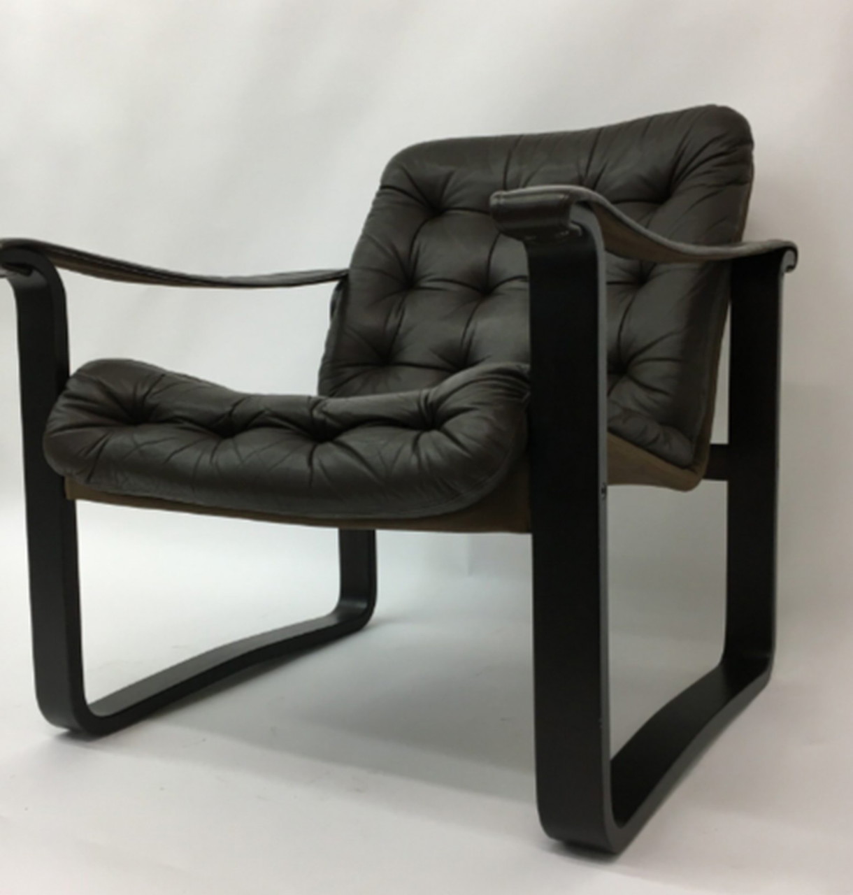 Mid century design OY BJ Dahlqvist AB Dark Brown Leather safari lounge chair 1960 s 650 Whoppah