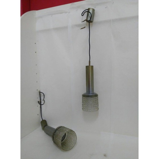 Image 1 of Coppia di lampadari vintage a cupola in metallo e vetro di Gaetano Sciolari, 1960