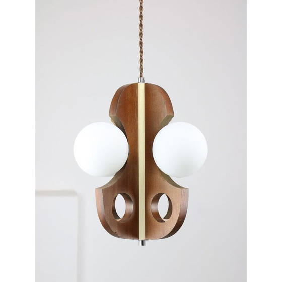 Image 1 of Vintage chandelier in chrome steel and opaline glass, 1960