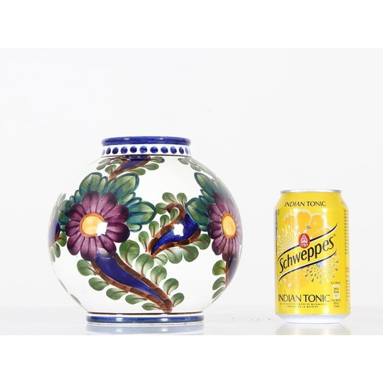 Image 1 of Scandinavian vintage round ceramic vase with floral motifs by Harald Slott-Moeller for Aluminia, 1930
