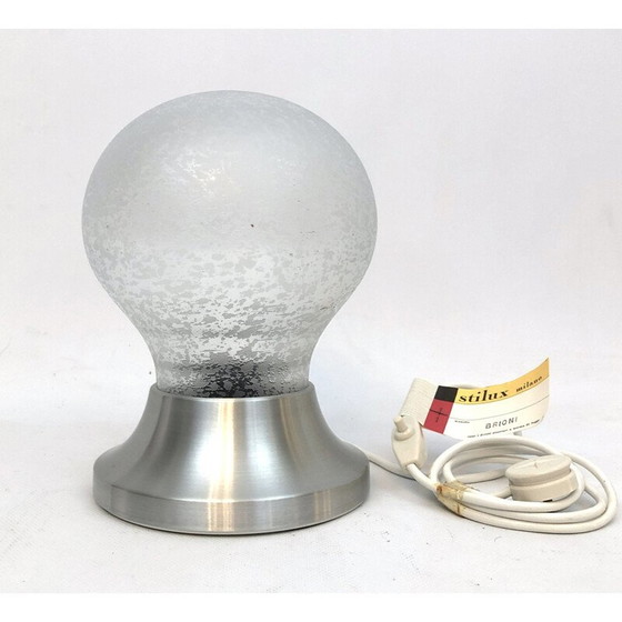 Image 1 of Vintage frosted glass and aluminum table lamp "Brioni" by Stilux Milano, 1960