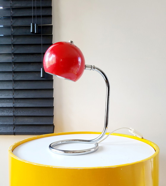 Image 1 of Space age desk lamp red eye ball on chrome turned base, 1970s