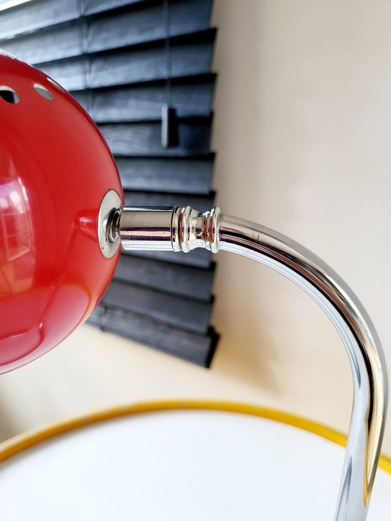 Image 1 of Space age desk lamp red eye ball on chrome turned base, 1970s