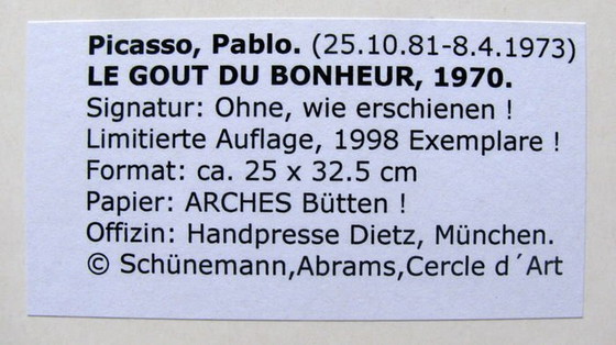 Image 1 of Picasso, Original Lithograph from the Series 'Le Goût du Bonheur'