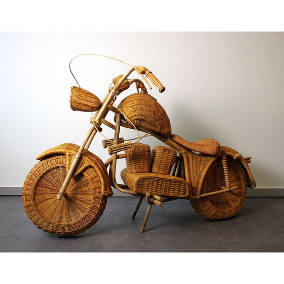 Image 1 of Vintage Harley Davidson motorcycle in rattan by Tom Dixon, 1990